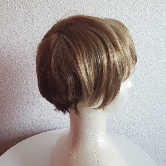 #New Short Pixie Cut Wig Mixed Blondy Brown Bangs Synthetic - Picture 7 of 12